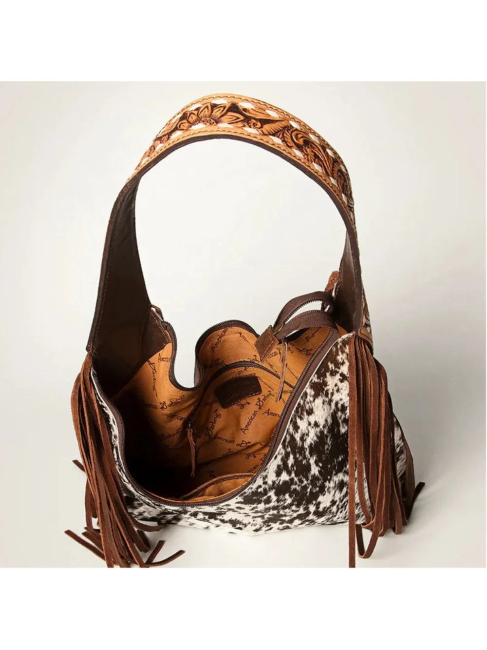 American Darling Western Fringe Cowhide Hobo Bag